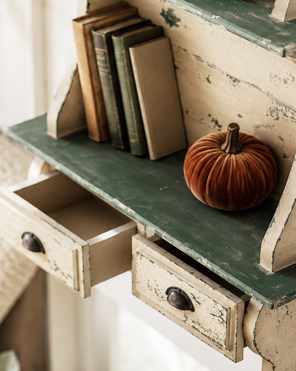 Farmhouse Arched Wall Shelf with 2 Drawers