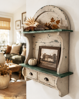 Farmhouse Arched Wall Shelf with 2 Drawers