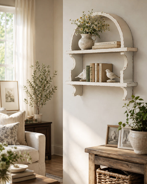Arched Wood Wall Shelf | Two-Tier Farmhouse Charm