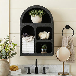 Arched black wall shelf bathroom storage decor