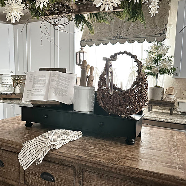 Two Drawer Aged Black Counter Shelf Decor Steals1