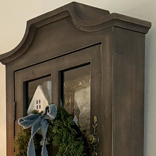 Rustic wooden wall cabinet top detail farmhouse style