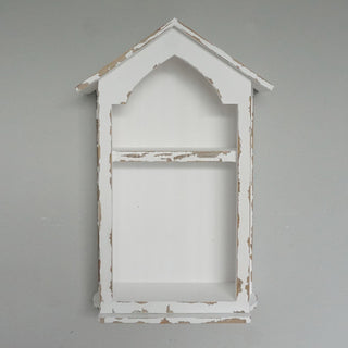 Distressed White Farmhouse House Wall Shelf with Two Tier Display