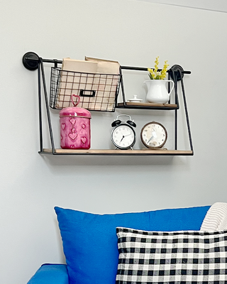Multifunctional Industrial Floating Shelf with Basket