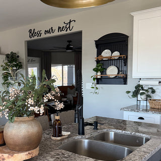 Black Farmhouse Wall Plate Display Shelf with Gold Accents | 3-Tier Beadboard Wall Shelf