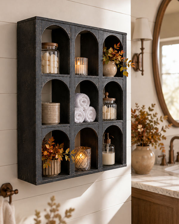 Arched Black Wood Wall Cubby Shelves