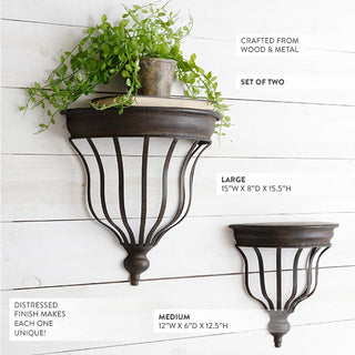 Wood and metal wall shelves set farmhouse decor