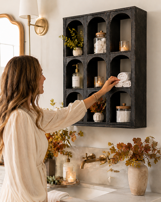 Arched Black Wood Wall Cubby Shelves