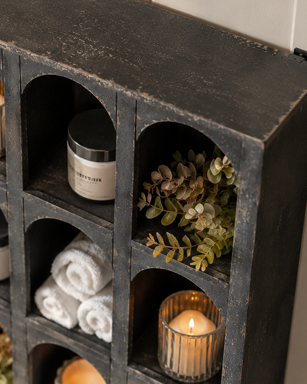 Arched Black Wood Wall Cubby Shelves