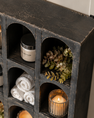 Arched Black Wood Wall Cubby Shelves