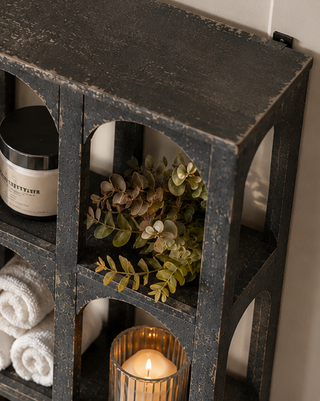 Arched Black Wood Wall Cubby Shelves