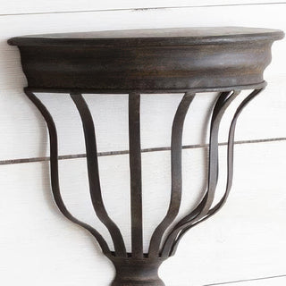 Rustic wood top metal wall shelf industrial style