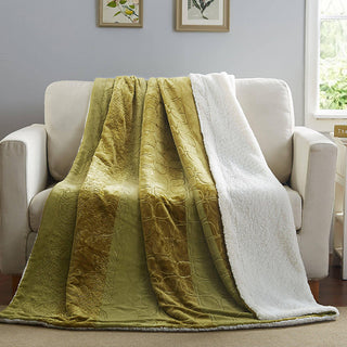 Tache Solid Embossed Green Olive Sherpa Throw Blanket