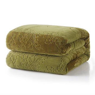 Tache Solid Embossed Green Olive Sherpa Throw Blanket