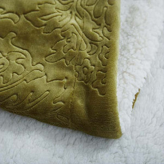 Tache Solid Embossed Green Olive Sherpa Throw Blanket