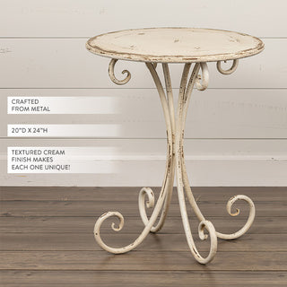 Distressed cream metal side table