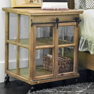 Distressed Wood Sliding Case With Glass Panes