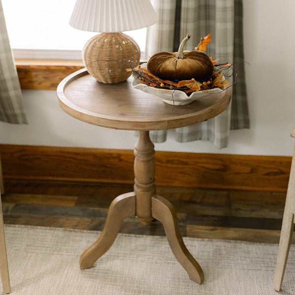 Spindle Base Table Round Wood Side Table with Spindle Base - Decor Steals