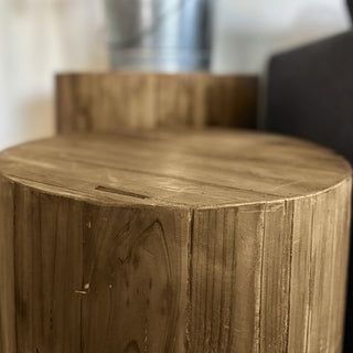 Distressed reclaimed wood tabletop close-up detail