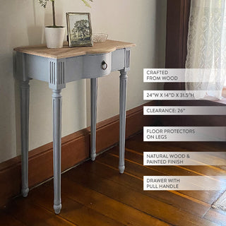 Farmhouse Console Table Natural Wood Gray Painted Base with Drawer
