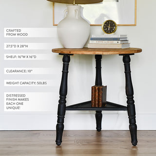 Antiqued Wood Round Accent Table