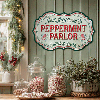 Scalloped Vintage Metal Christmas Wall Sign, Choose Your Style
