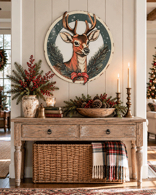 Vintage Christmas Card Round Metal Wall Signs, Choose Your Style