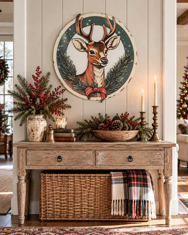 Vintage Christmas Card Round Metal Wall Signs, Choose Your Style