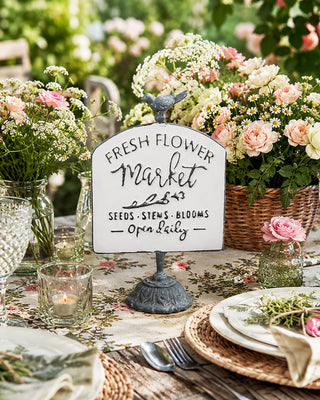 White Metal Fresh Flower Market Tabletop Sign