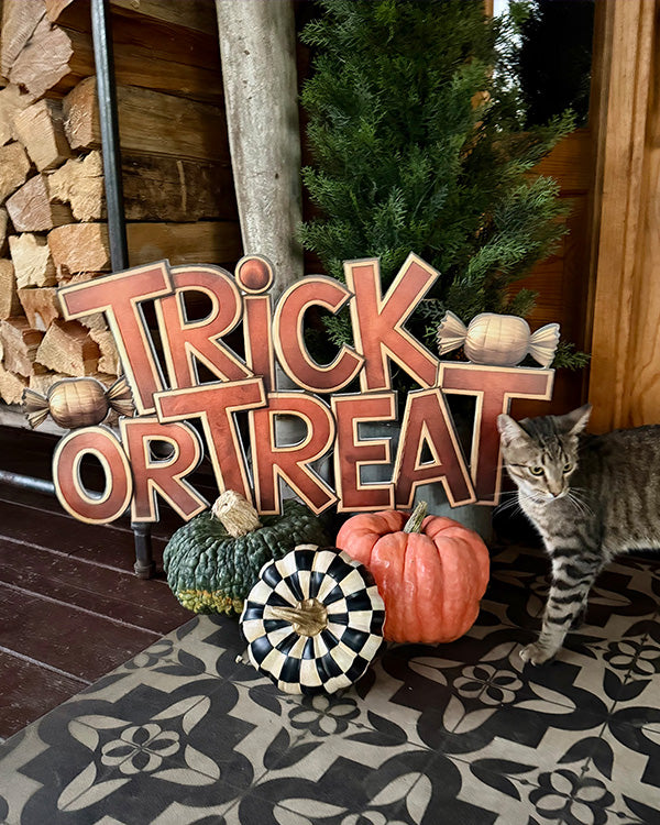 Farmhouse Trick-or-Treat Wood & Metal Sign