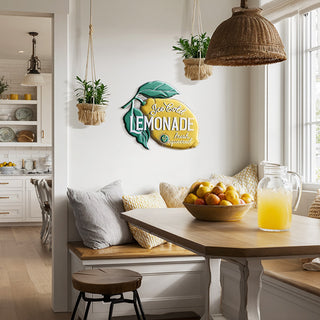 Farmhouse kitchen with vintage lemonade metal wall decor