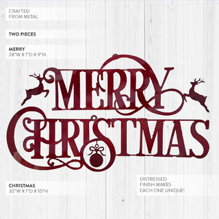 Oversized Merry Christmas Metal Wall Sign with Reindeer