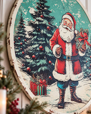 Vintage Christmas Card Round Metal Wall Signs, Choose Your Style