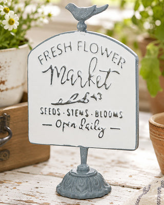 White Metal Fresh Flower Market Tabletop Sign