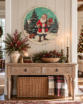 Vintage Christmas Card Round Metal Wall Signs, Choose Your Style