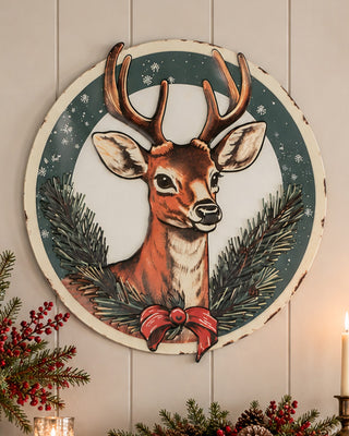 Vintage Christmas Card Round Metal Wall Signs, Choose Your Style