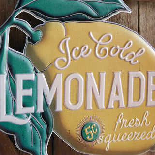 Ice cold lemonade text close-up metal wall decor