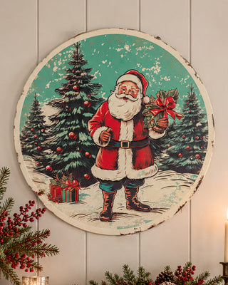 Vintage Christmas Card Round Metal Wall Signs, Choose Your Style