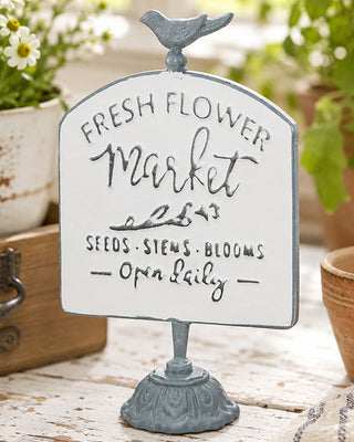 White Metal Fresh Flower Market Tabletop Sign