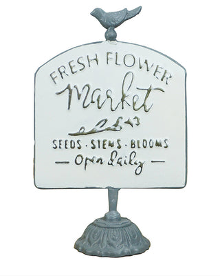 White Metal Fresh Flower Market Tabletop Sign