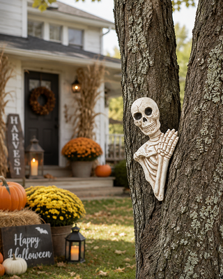 Peeking Skeleton Indoor/Outdoor Halloween Wall Accent