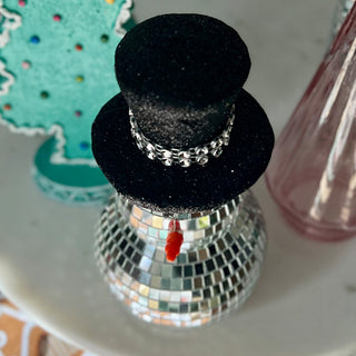 Disco Ball Snowmen with Black Glitter Hat, Set of 2
