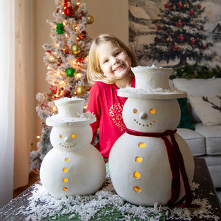 Indoor/Outdoor Frosted Snowman Luminaries, Set of 2