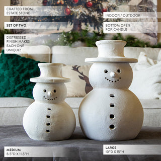 Indoor/Outdoor Frosted Snowman Luminaries, Set of 2
