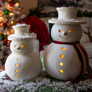 Indoor/Outdoor Frosted Snowman Luminaries, Set of 2