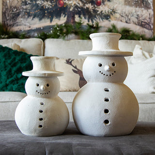 Indoor/Outdoor Frosted Snowman Luminaries, Set of 2