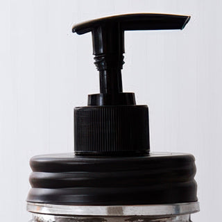 Black pump soap dispenser lid close-up