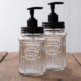 Ribbed glass soap dispenser set rustic home decor