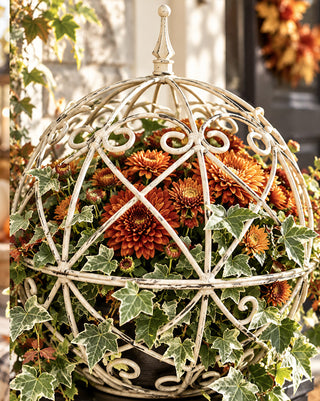 Cream Wrought Iron Garden Sphere Planter