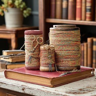 Old World Multi-colored Twine & Scissor Spool Set, Set of 3